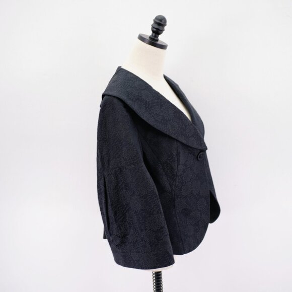 Nine West Black Floral Embroidered Jacquard Cape Collar‎ Silk Cotton Blazer 14 - Picture 7 of 10